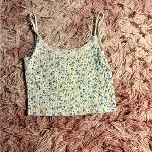Brandy Melville Blue Floral Cami with Lace